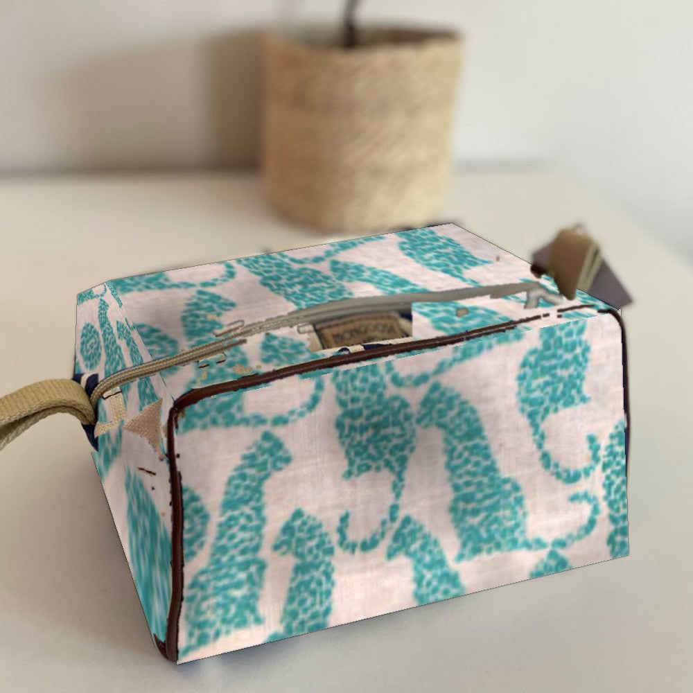Mongoose Toiletry Bag in Leopard Teal-Natural