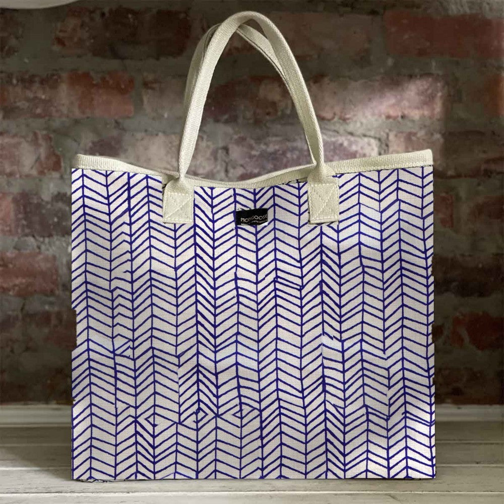 Mongoose Carry Beach Bag in Fishbone Indigo-Natural