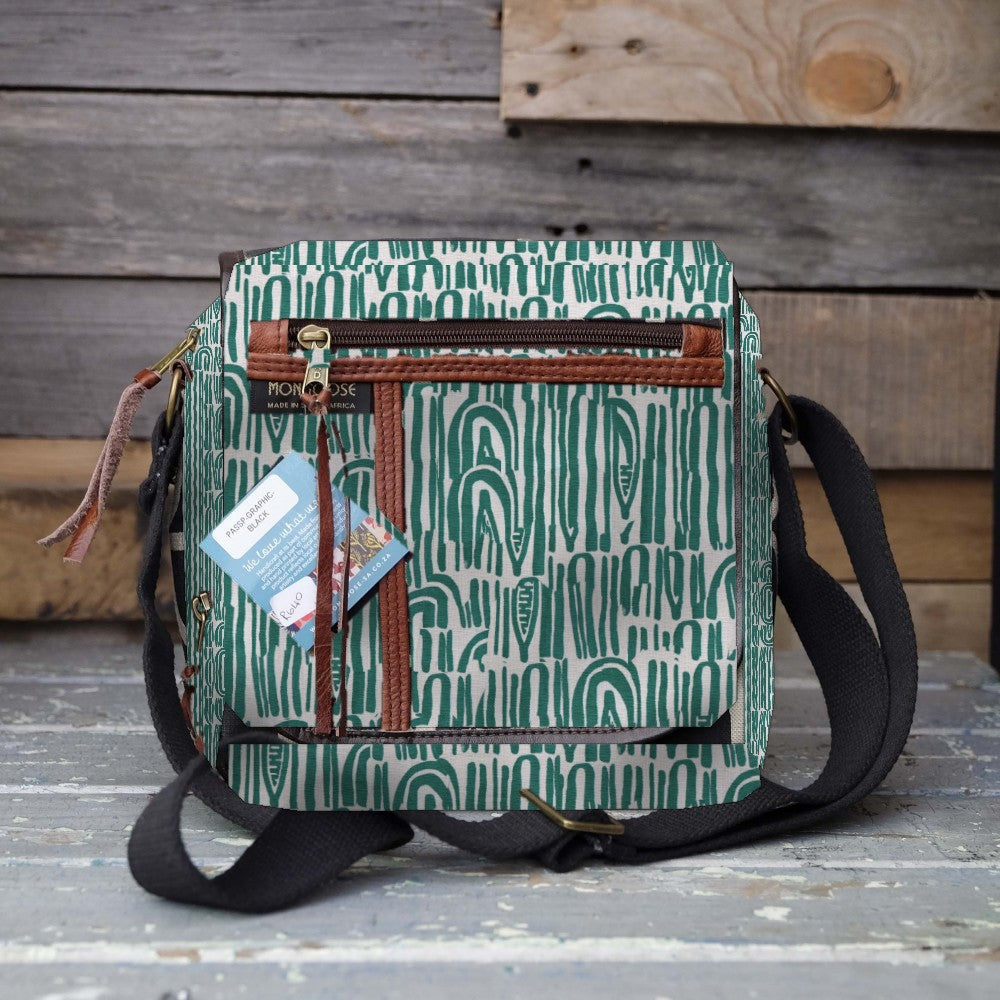Mongoose Passport Cross Body Bag in Seeds Green-Natural
