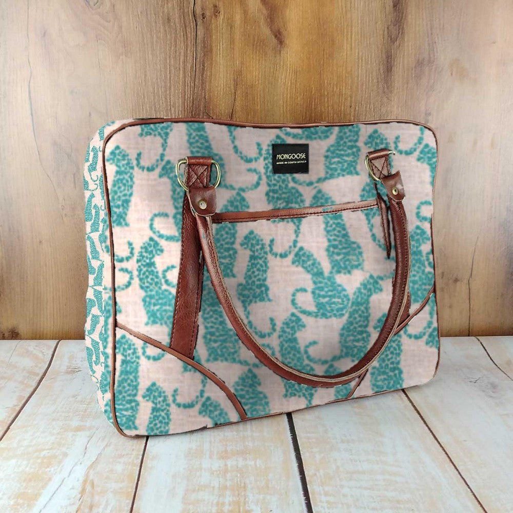 Mongoose Large Day Bag in Leopard Teal-Natural