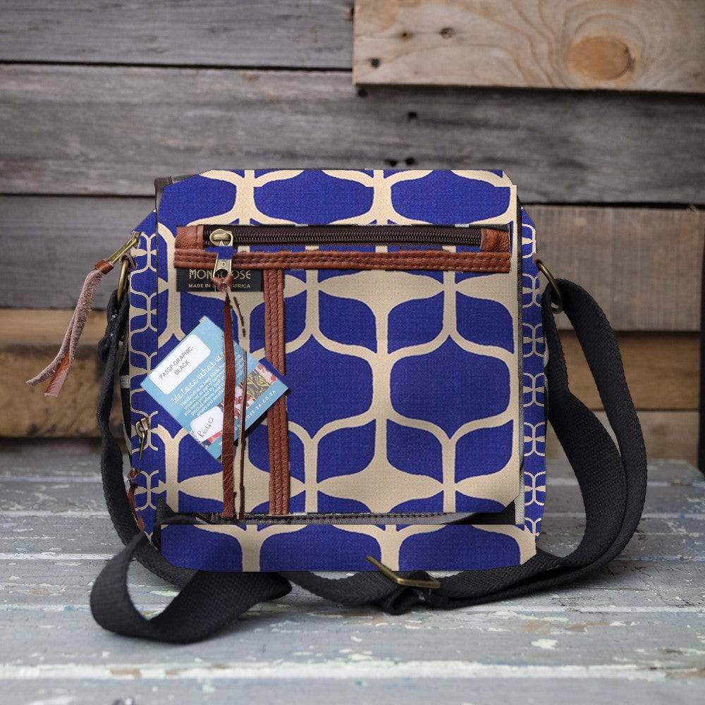 Mongoose Passport Cross Body Bag in Graphic Indigo-Natural