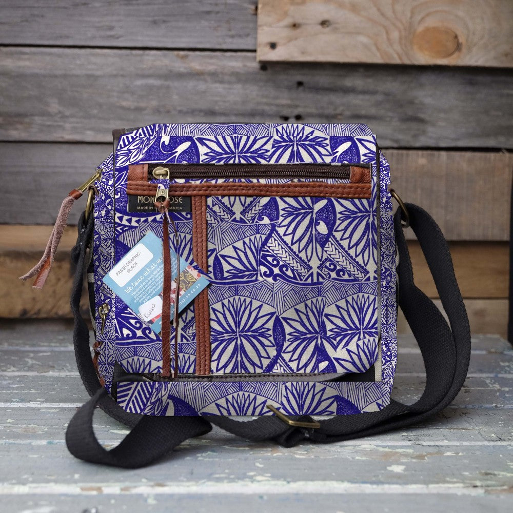 Mongoose Passport Cross Body Bag in Koru Indigo-Natural