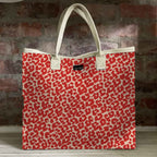 Mongoose Carry Beach Bag in Leopard Spots Red-Natural