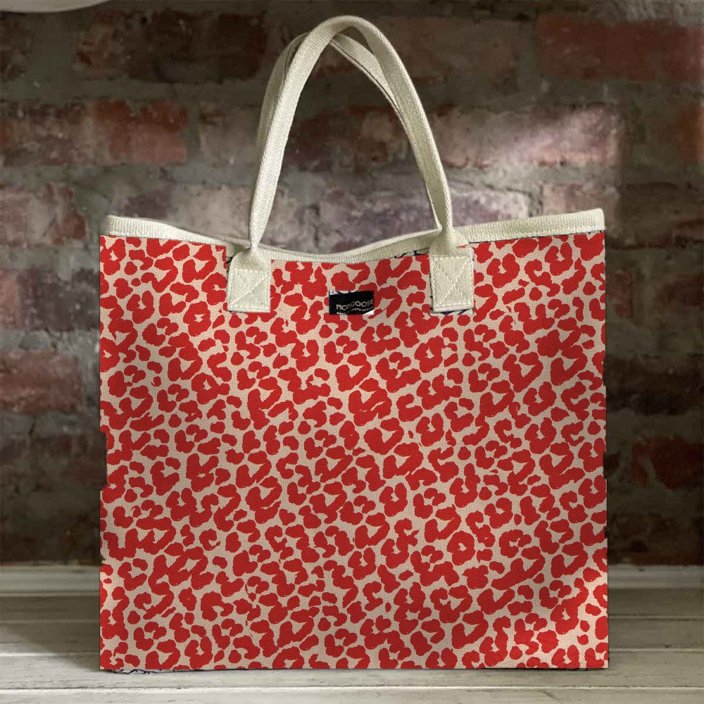 Mongoose Carry Beach Bag in Leopard Spots Red-Natural
