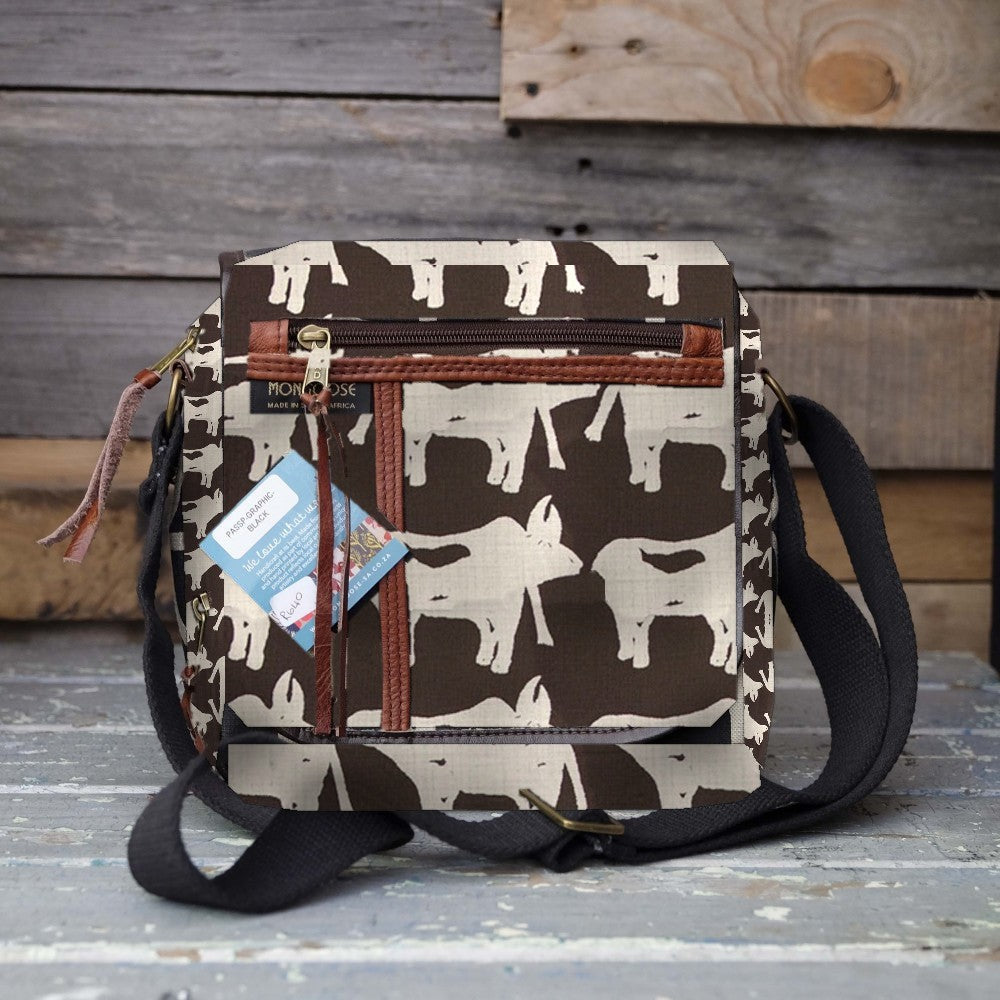 Mongoose Passport Cross Body Bag in Nguni Cream-Charcoal