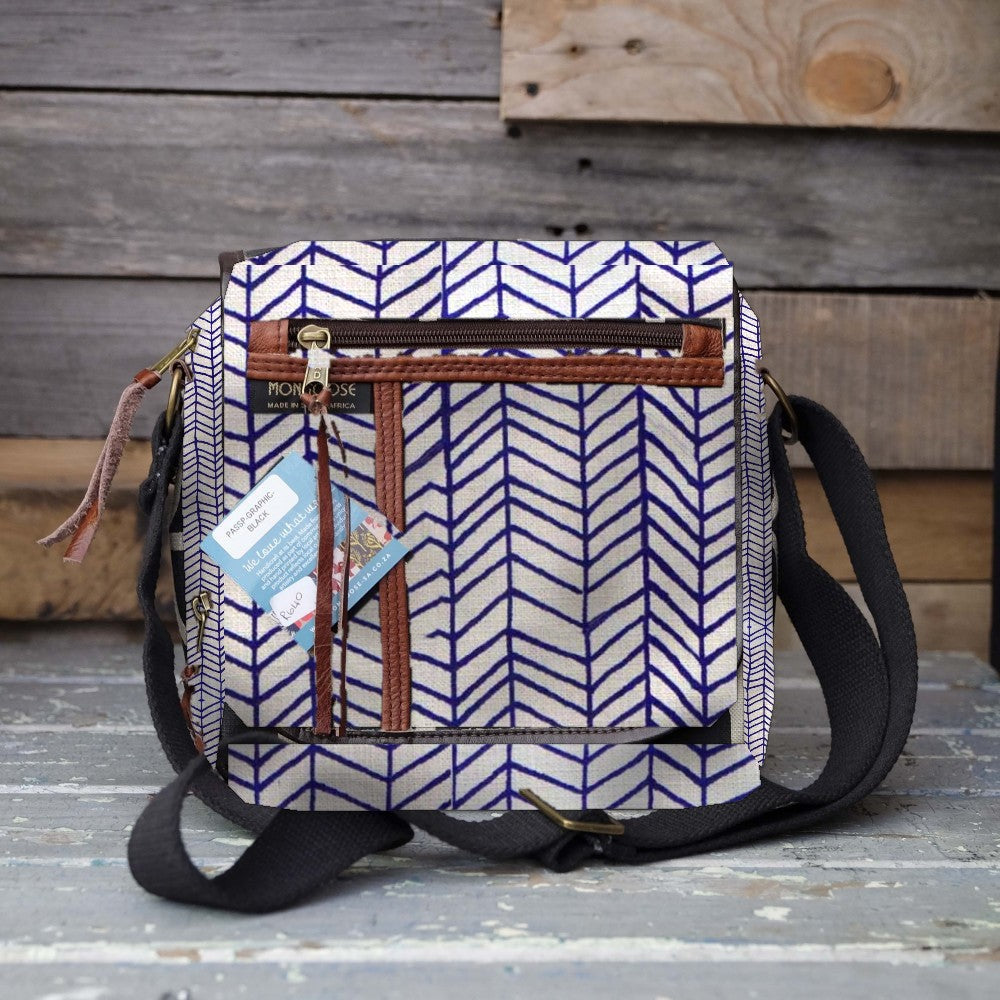 Mongoose Passport Cross Body Bag in Fishbone Indigo-Natural