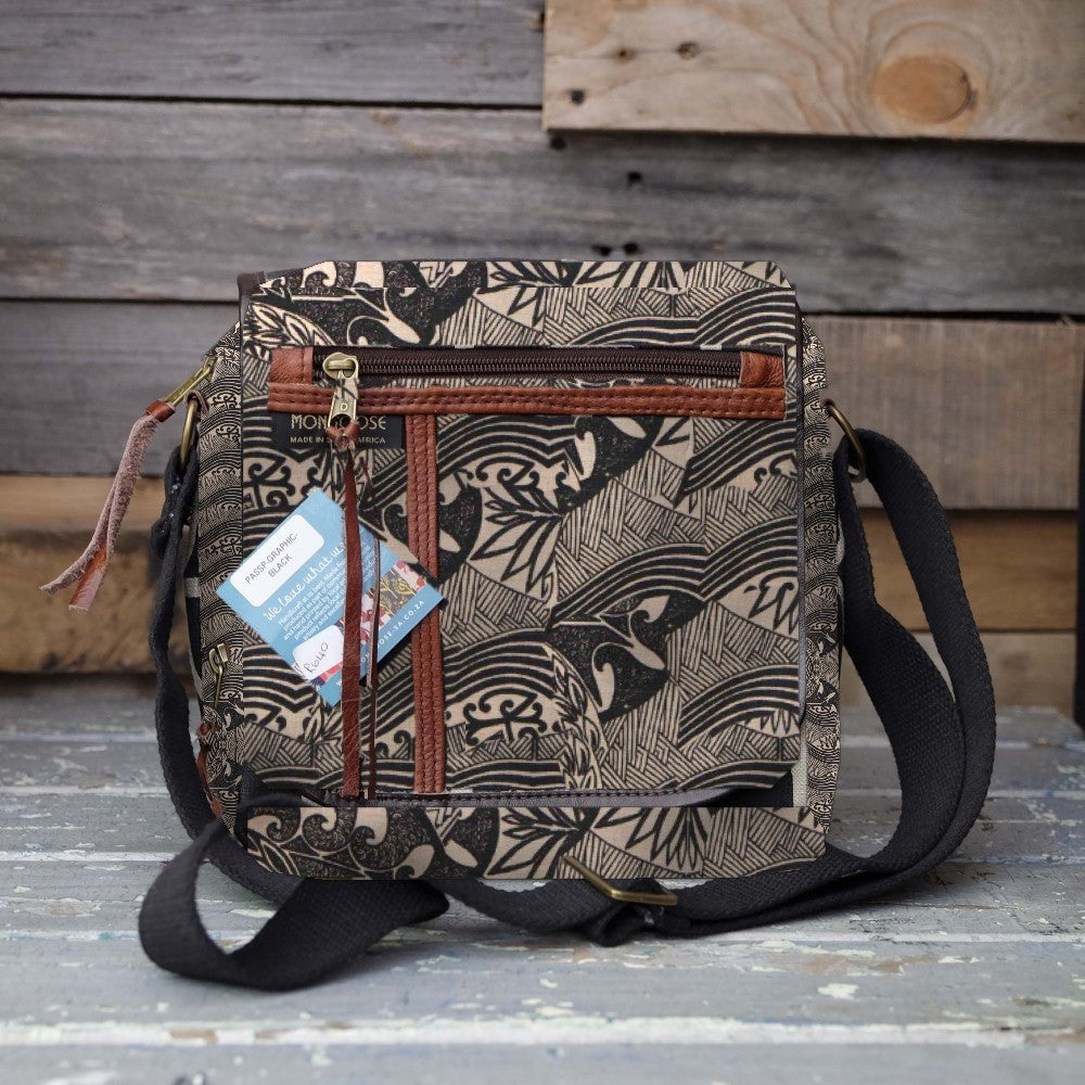Mongoose Passport Cross Body Bag in Koru Charcoal-Natural