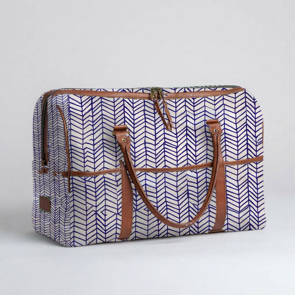 Mongoose Weekender Bag in Fishbone Indigo-Natural