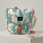 Mongoose Pom Pom Bag in Leopard Teal-Natural