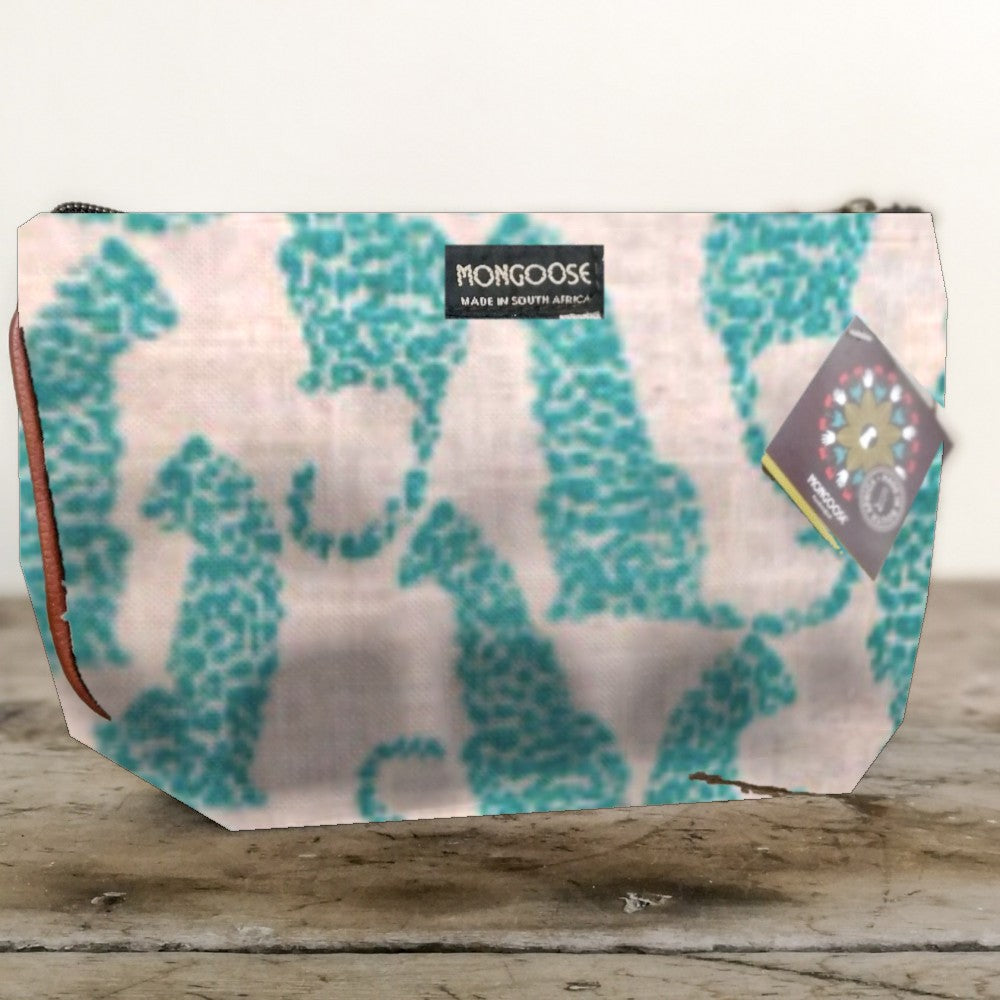 Mongoose Makeup Bag in Leopard Teal-Natural