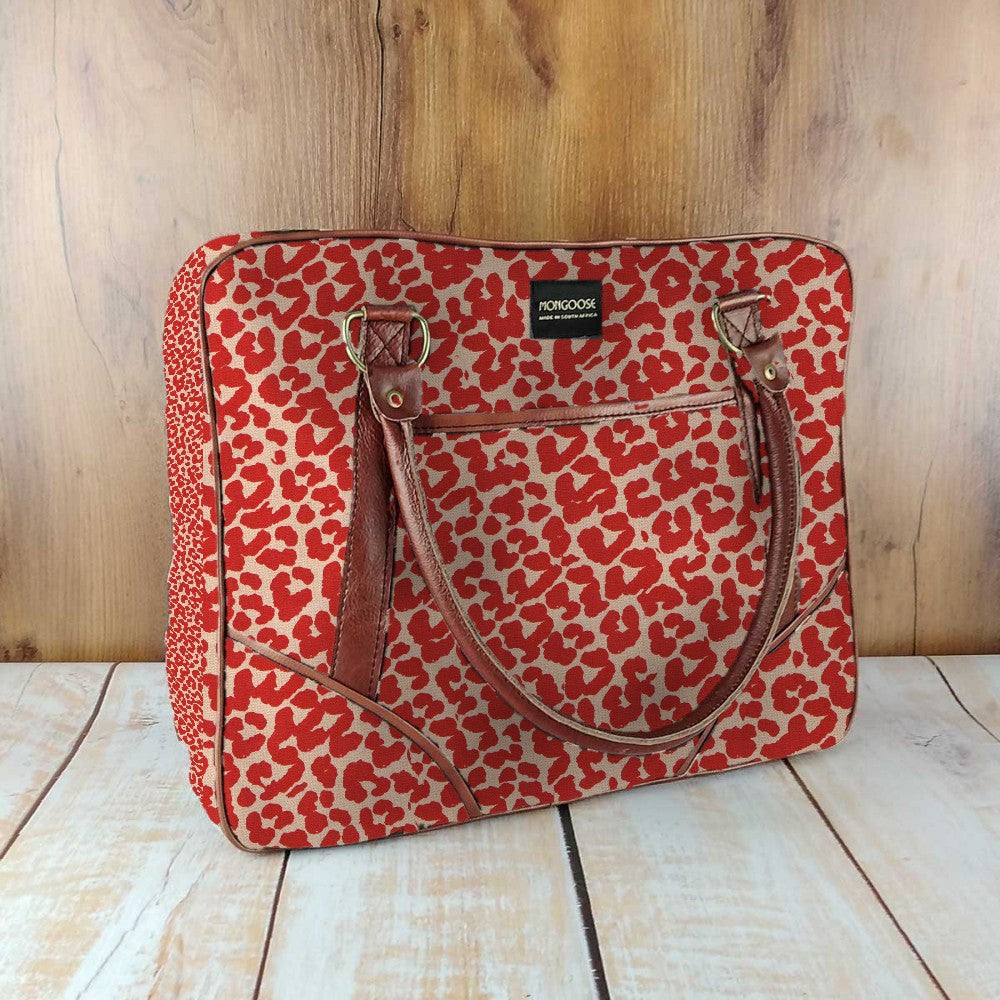 Mongoose Large Day Bag in Leopard Spots Red-Natural