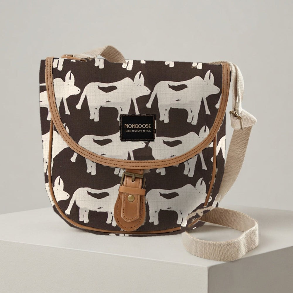 Mongoose Pom Pom Bag in Nguni Cream-Charcoal