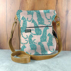 Mongoose Pouch Bag in Leopard Teal-Natural