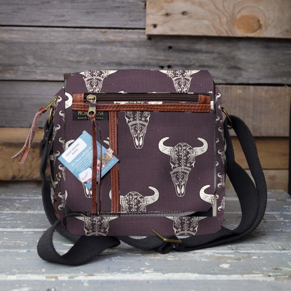 Mongoose Passport Cross Body Bag in Skull Cream-Charcoal