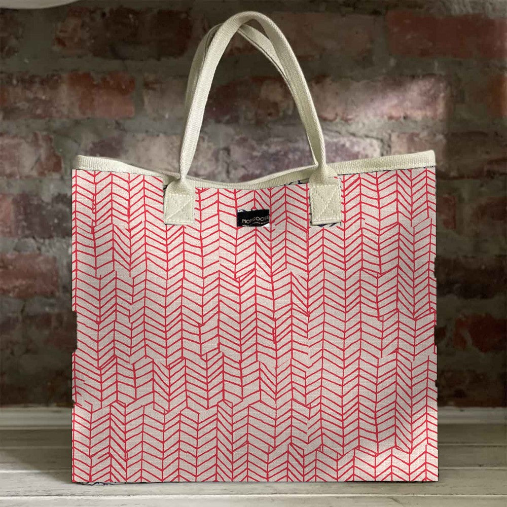 Mongoose Carry Beach Bag in Fishbone Red-Natural