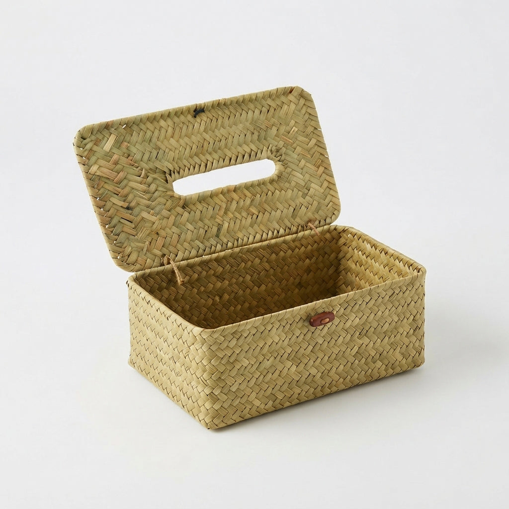 Tissue Box Holder – Rustic Woven Reed – view 2