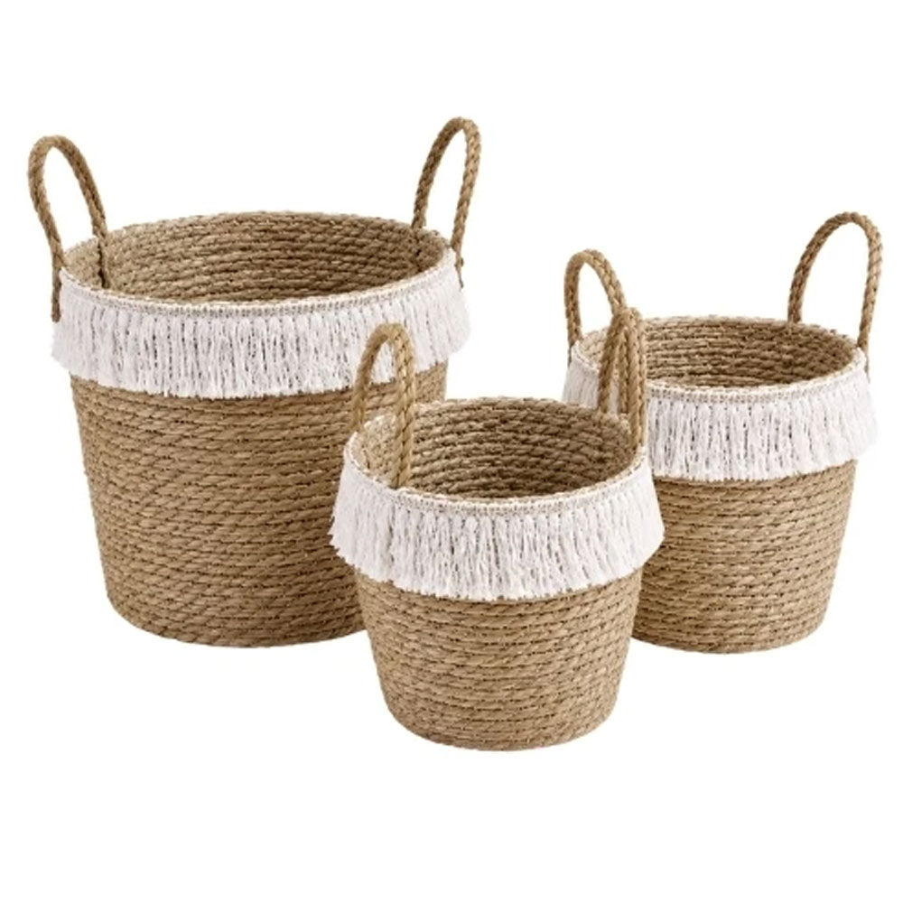 Tassled Boho Woven Baskets – 3 Sizes – view 2