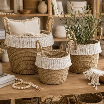 Tassled Boho Woven Baskets – 3 Sizes