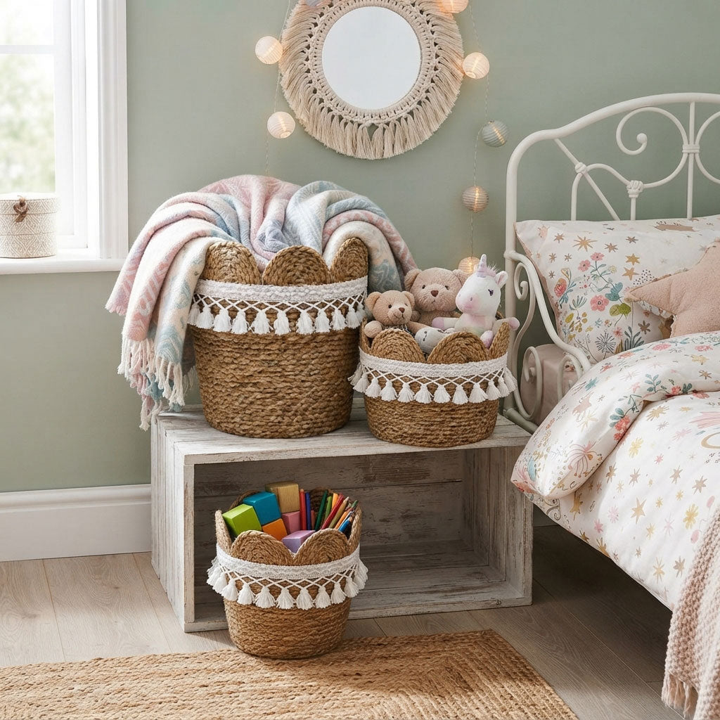 Scalloped Boho Woven Baskets