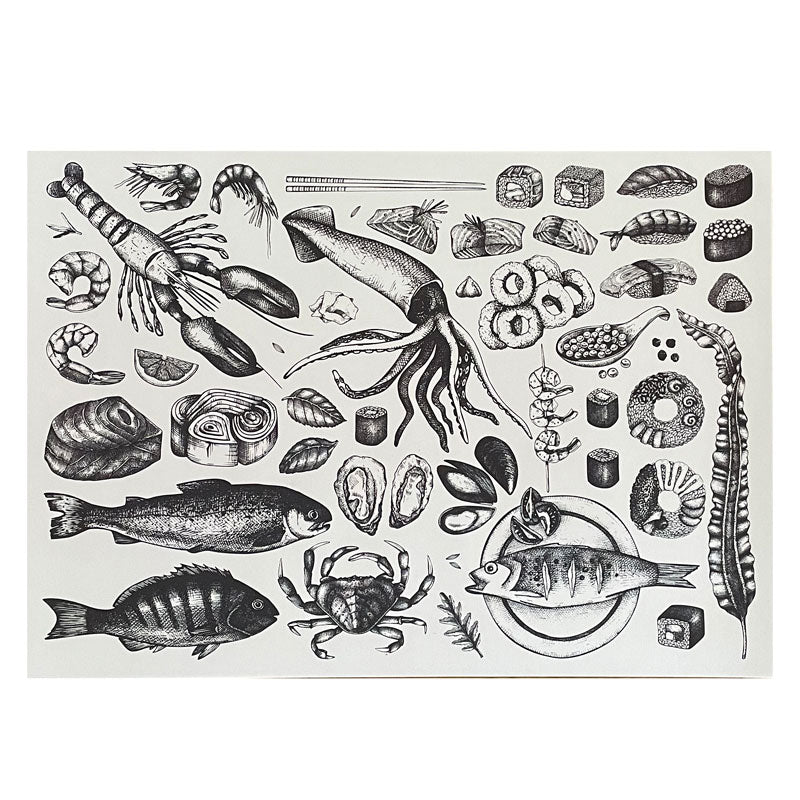Disposable Placemats – Seafood Illustations