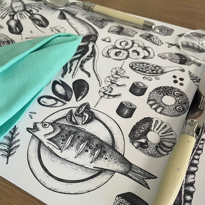 Disposable Placemats – Seafood Illustations – view 4