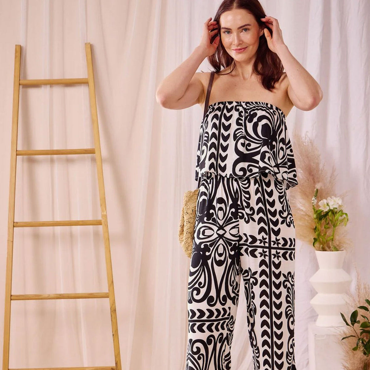 Mirabella Jumpsuit – Black Fern Frond – view 2