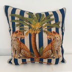 Cushion Cover – Leopard Palm – Indigo Stripe – view 4