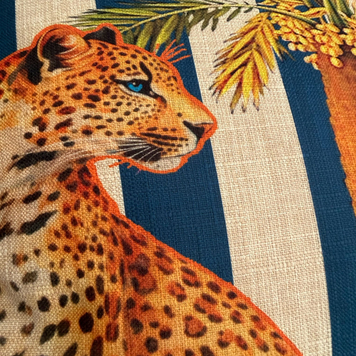 Cushion Cover – Leopard Palm – Indigo Stripe – view 3