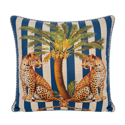 Cushion Cover – Leopard Palm – Indigo Stripe
