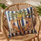 Cushion Cover – Leopard Palm – Indigo Stripe – view 2