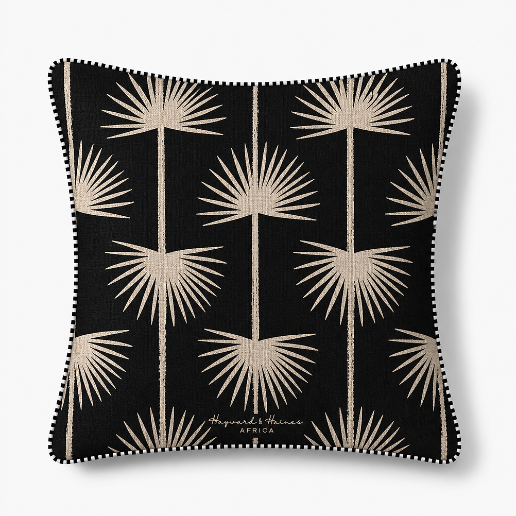 Cushion Cover – Palm – Natural on Black