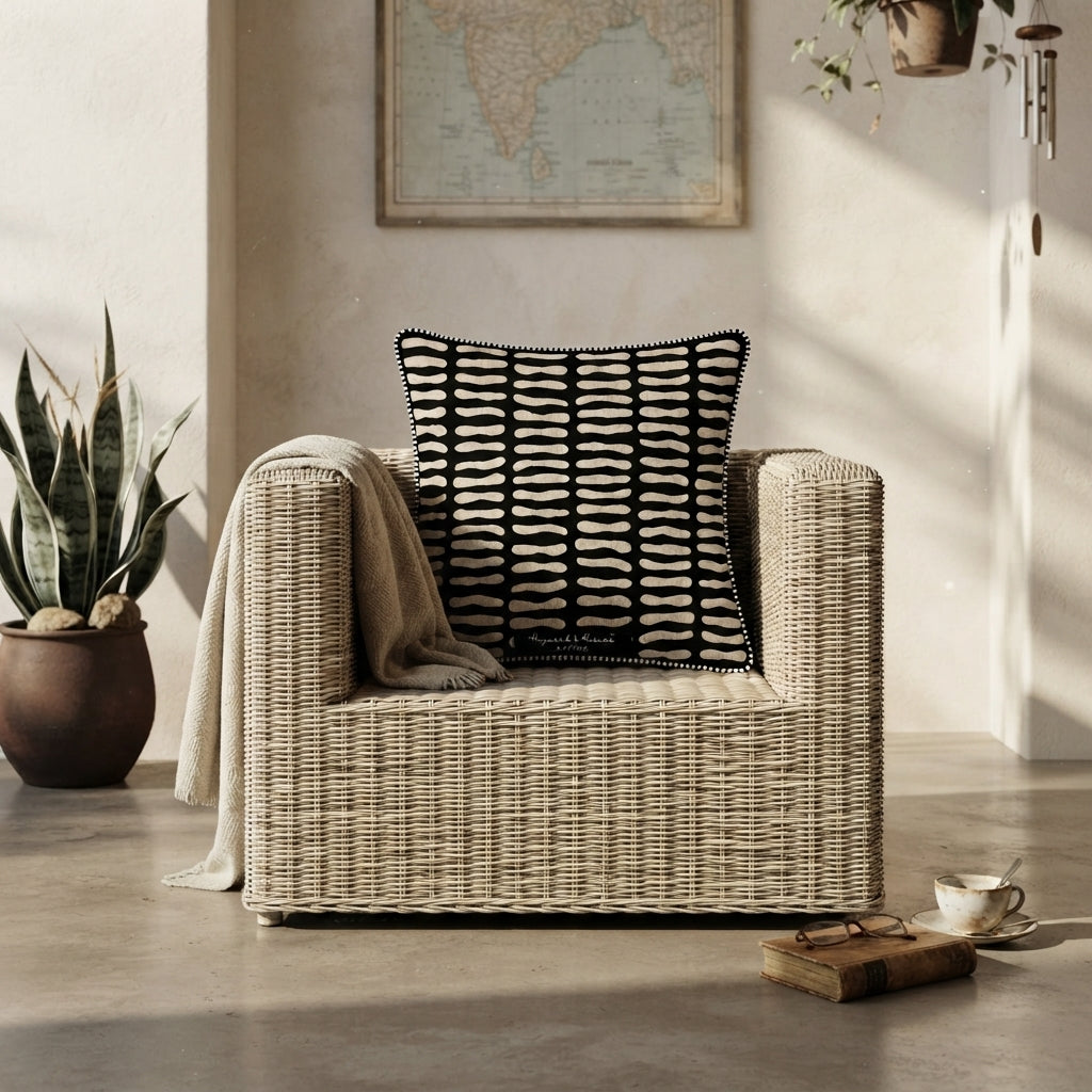 Cushion Cover – Seedpod – Natural on Black – view 2