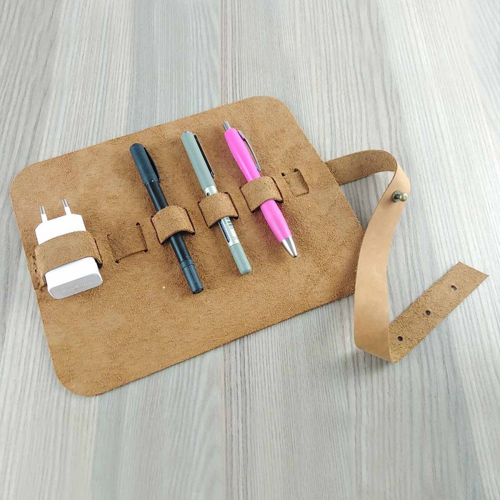 Leather Roll-up Cable Organiser – TAN – view 2