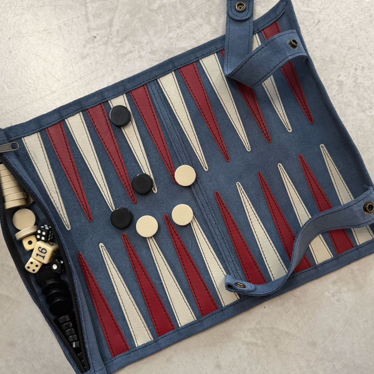 Leather Backgammon Roll-up – BLUE – view 2