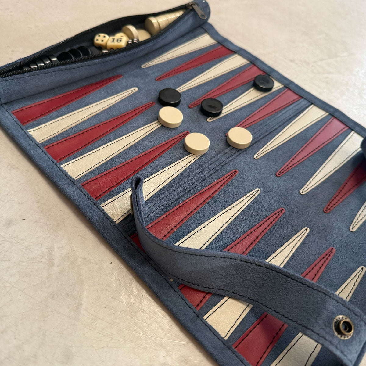 Leather Backgammon Roll-up – BLUE – view 8