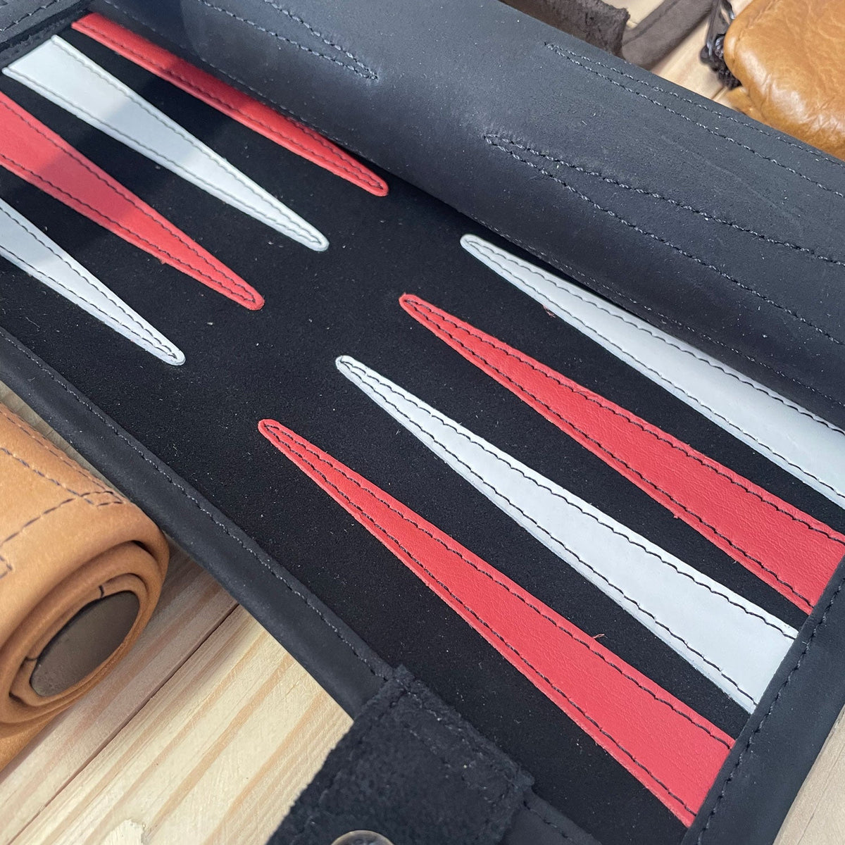 Leather Backgammon Roll-up – BLACK – view 2