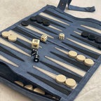 Leather Backgammon Roll-up – BLUE – view 5