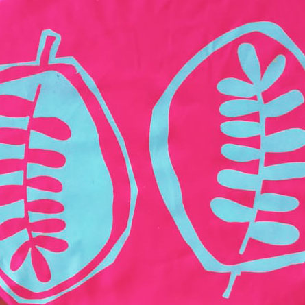 NiNi Bowl Covers – LEAF – Turquoise on Pink – view 2
