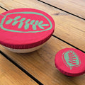 NiNi Bowl Covers – LEAF – Turquoise on Pink