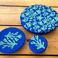 NiNi Bowl Covers – SEAWEED – Turquoise on Blue