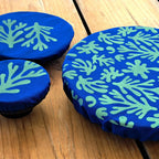 NiNi Bowl Covers – SEAWEED – Turquoise on Blue – view 2