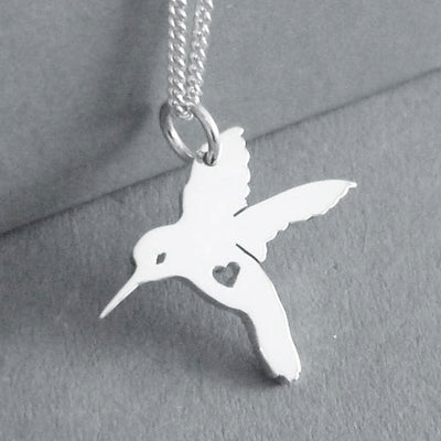 Hummingbird with Heart – Sterling Silver Necklace
