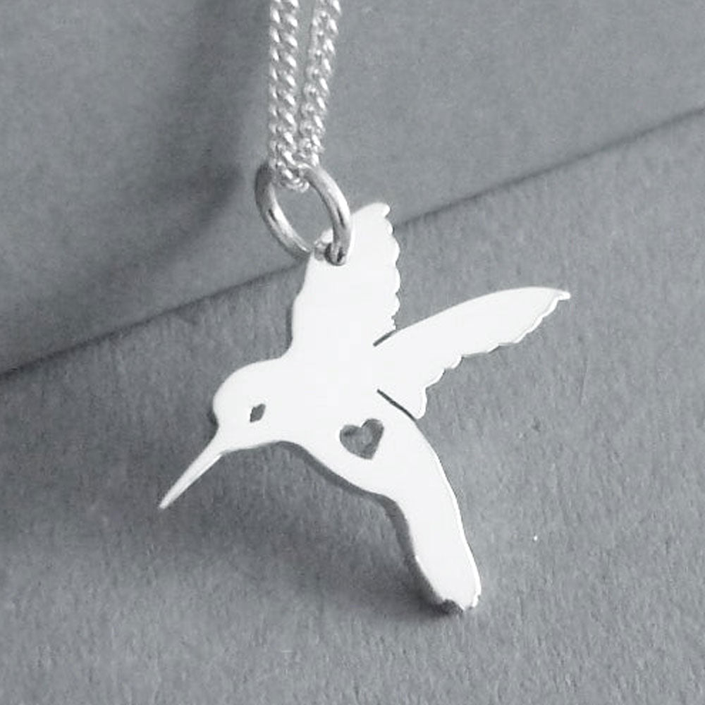 Hummingbird with Heart – Sterling Silver Necklace