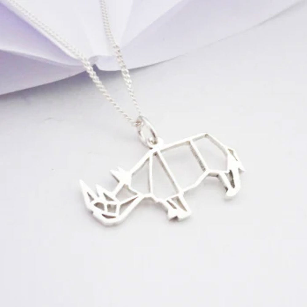Origami Rhino – Sterling Silver Necklace – view 2