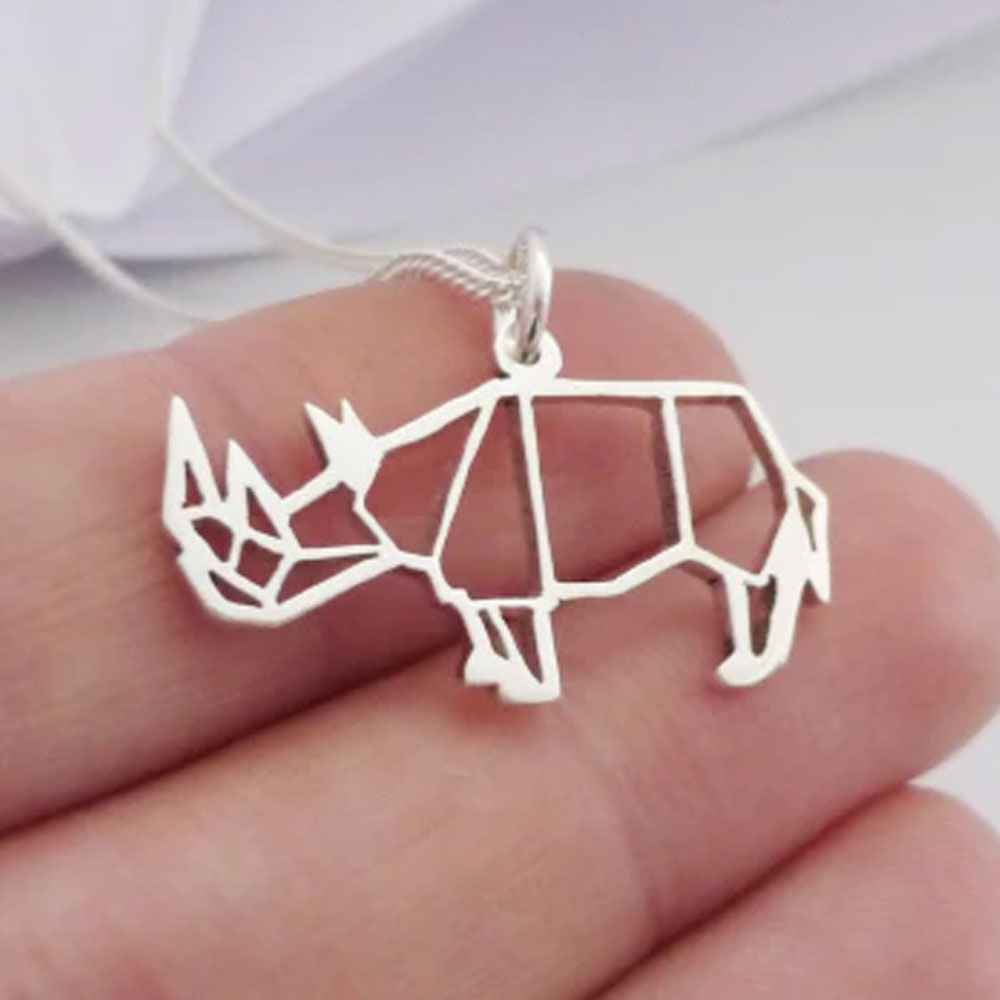 Origami Rhino – Sterling Silver Necklace