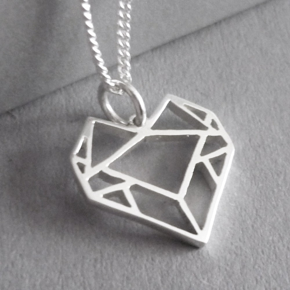 Origami Heart – Sterling Silver Necklace – view 2
