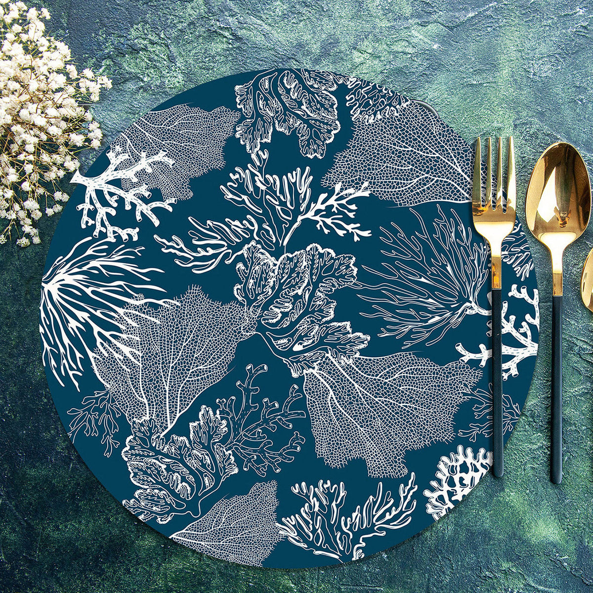 24 Placemats – Coral Blue – Round – view 2