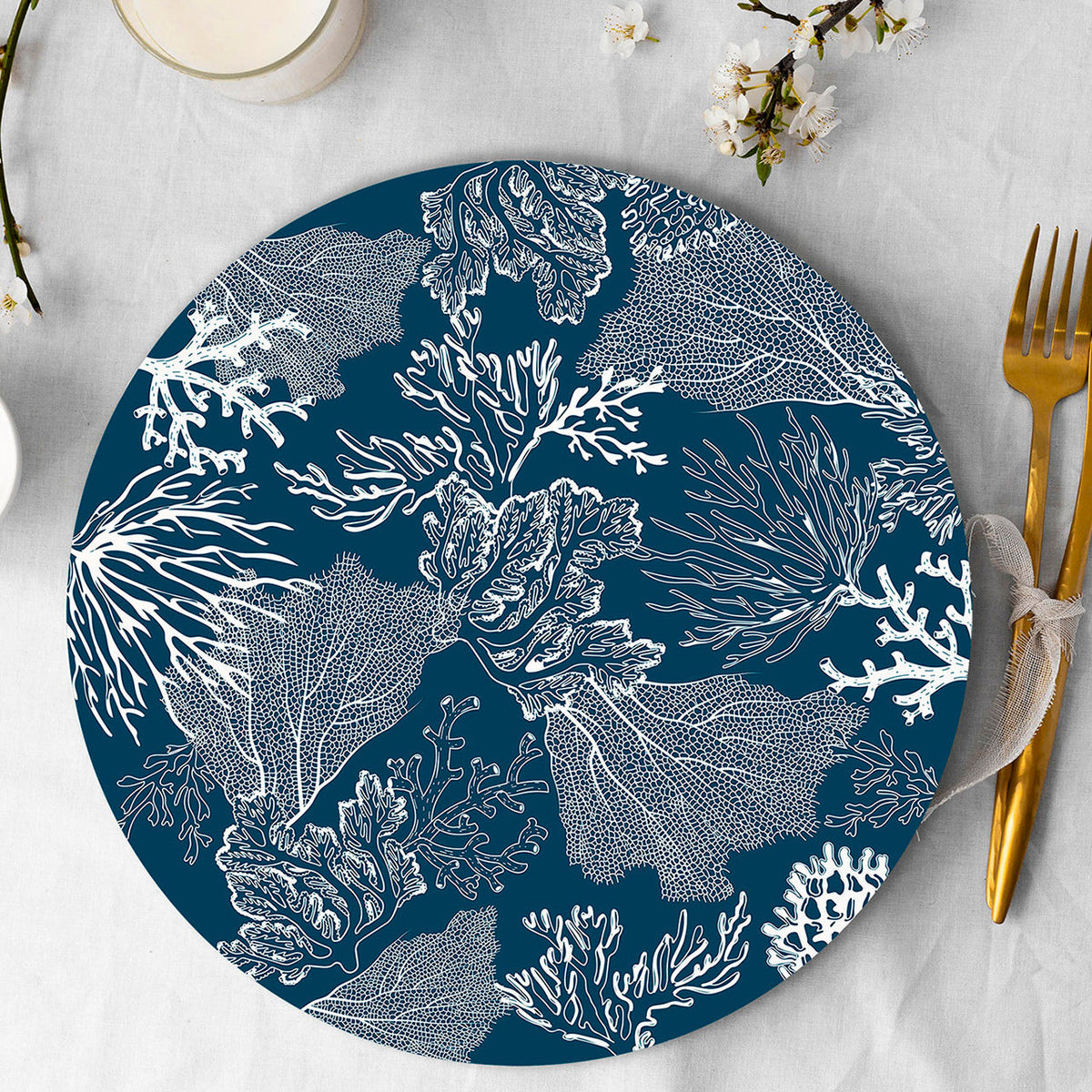 24 Placemats – Coral Blue – Round