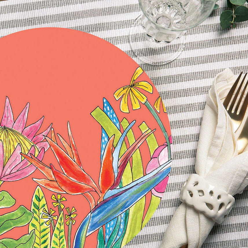 24 Placemats – Coral Fynbos – Round – view 2