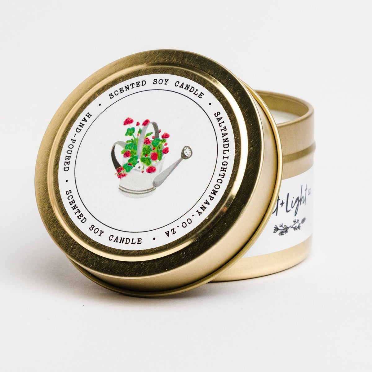 Salt & Light Co – Gold Tin Soy Candle – Fresh Cut Flowers – view 3